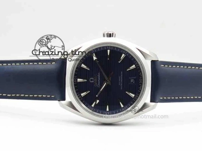 0126 Affordable 2017 Aqua Terra SS XF Best Edition Blue Textured Dial On Blue Leather Strap A 8159